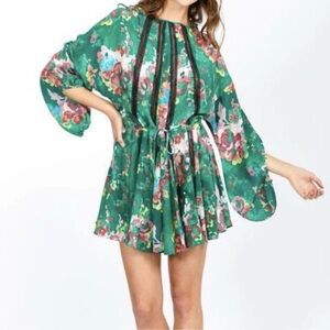 Manning Cartell Semi Sheer Silk Dress Women Size 0 Oversized  Floral Green